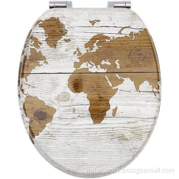 Fanmitrk Wooden Toilet Seat-Durable MDF Toilet Seat Soft Close in Various Patterns(earth)